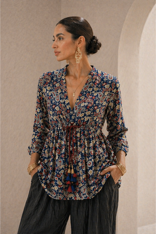 Navy Blue Boho Top