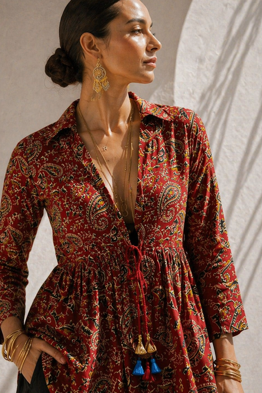 Brick Red Boho Top