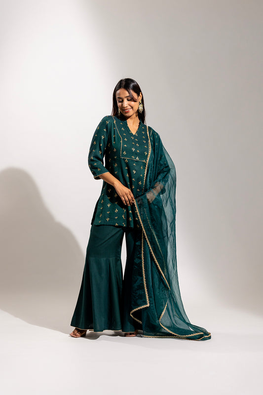 A Rayon Printed Kurta & Palazzo Set