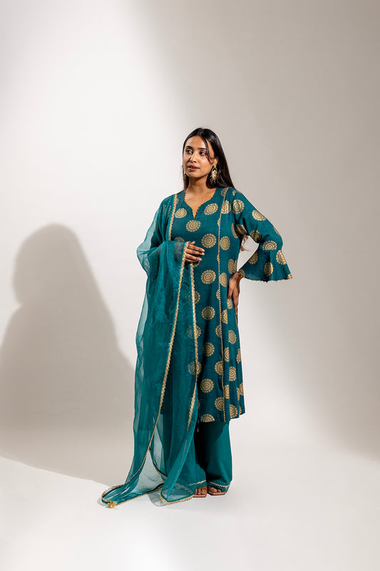 A Rayon Printed Kurta & Palazzo Set