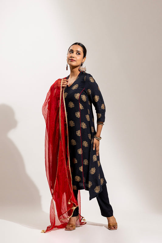 A Contrast Rayon Printed Kurta Set