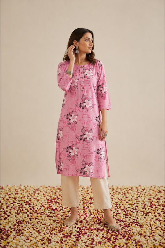 Gulabi Floral Kurta (1 Pc)