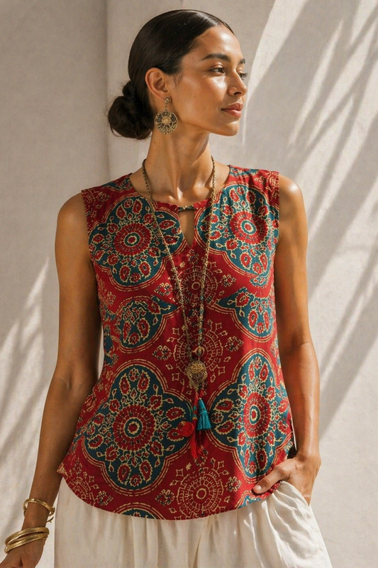Brick Red Boho Straight Top