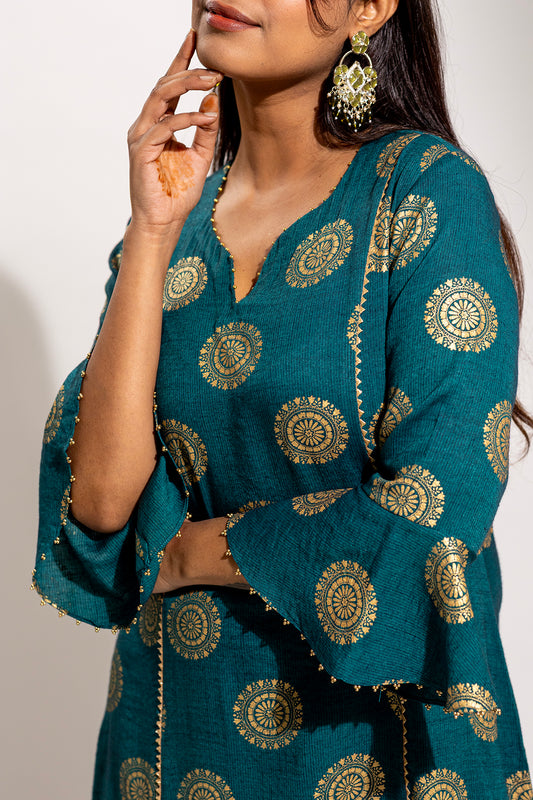 A Rayon Printed Kurta & Palazzo Set