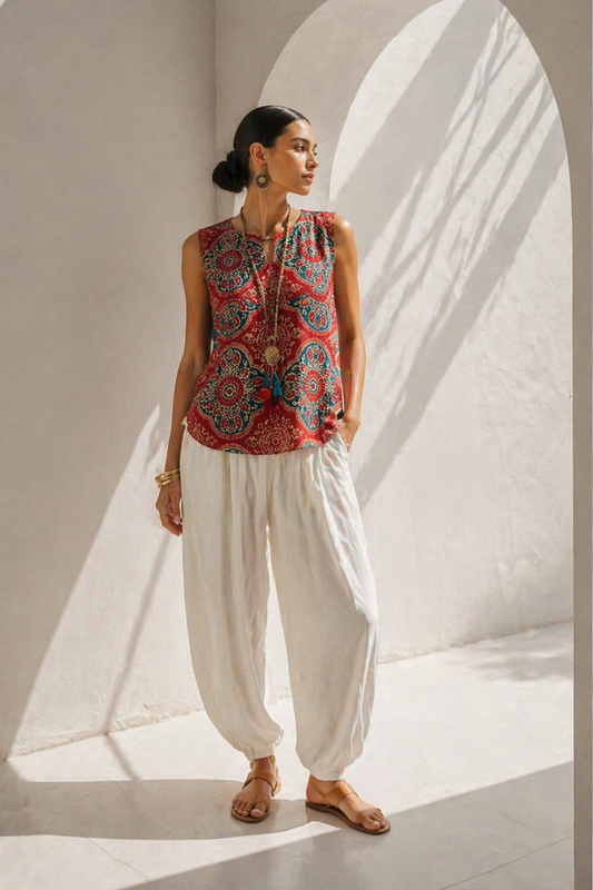 Brick Red Boho Straight Top